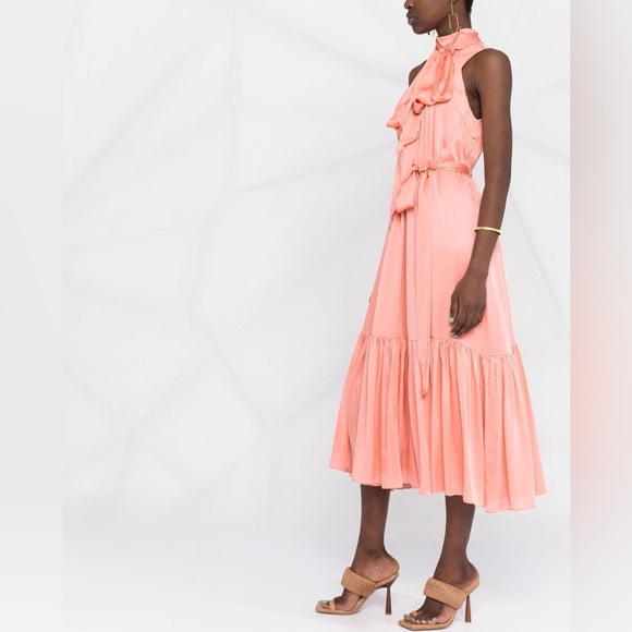 Zimmermann Tie Neck Billow Dress in Peach Coral Silk